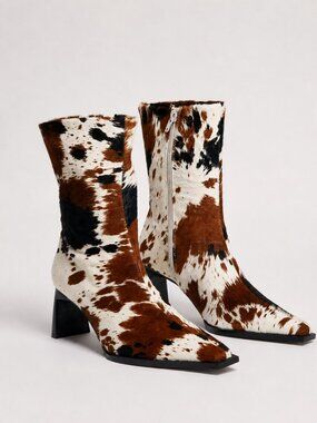 Topshop Nadie Cow Print Real Leather Hair Ankle Boots US 8